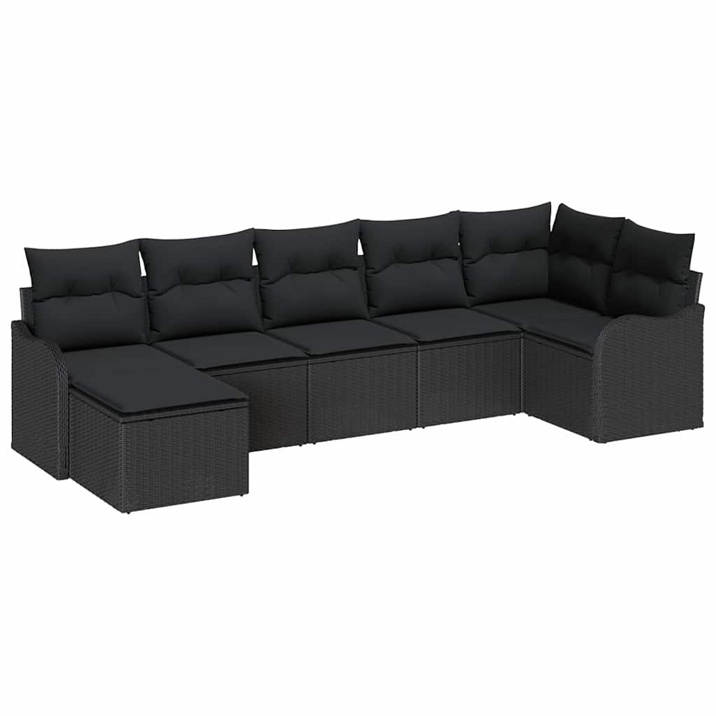 Havesofa Sæt med pude 7 pcs Sort Poly rattan