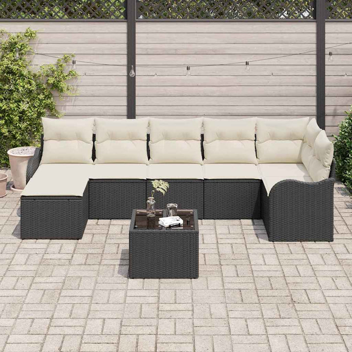 Havesofa Sæt med pude 8 pcs Sort og hvid Poly rattan