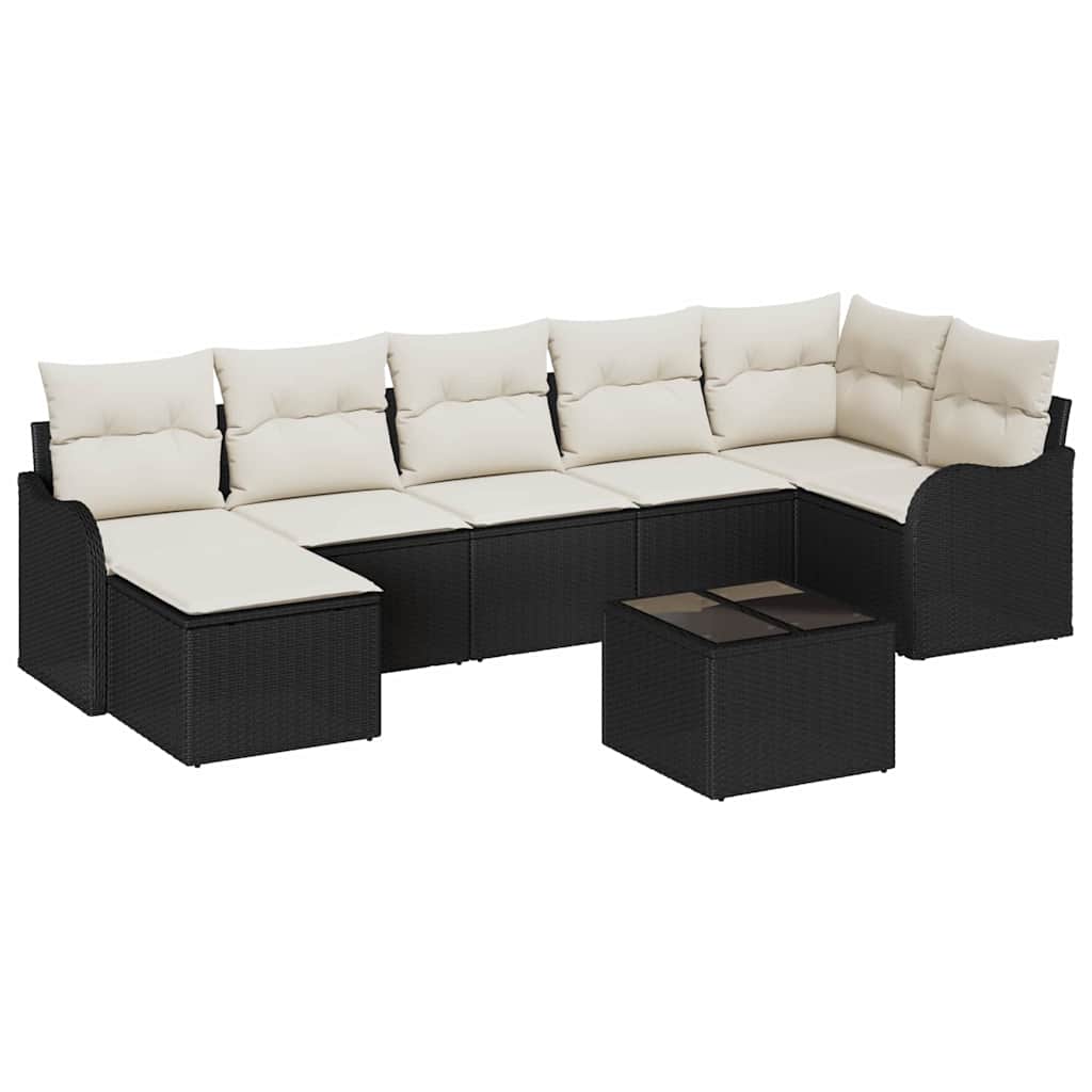 Havesofa Sæt med pude 8 pcs Sort og hvid Poly rattan