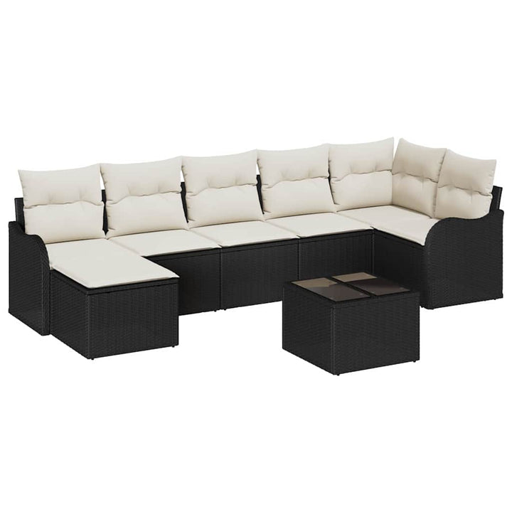 Havesofa Sæt med pude 8 pcs Sort og hvid Poly rattan