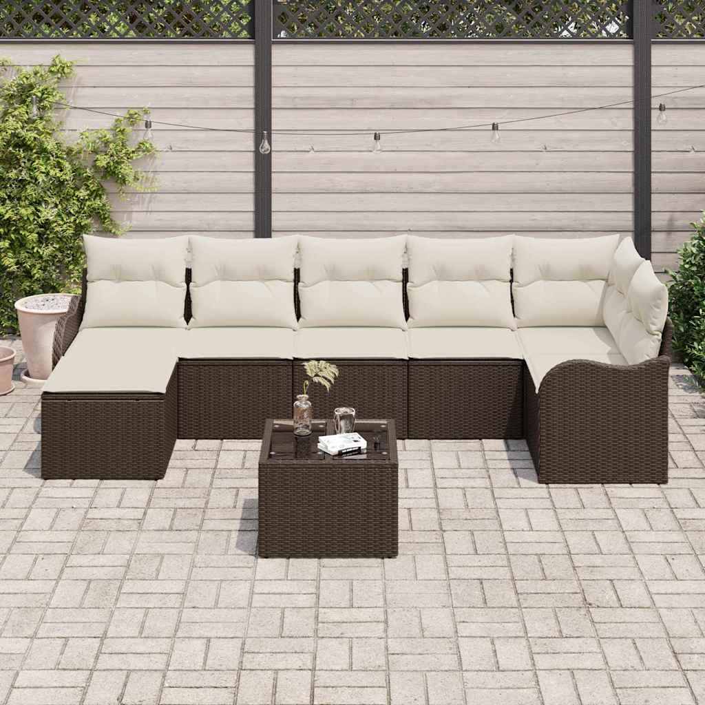 Havesofa Sæt med pude 8 pcs Brun og hvid Poly rattan