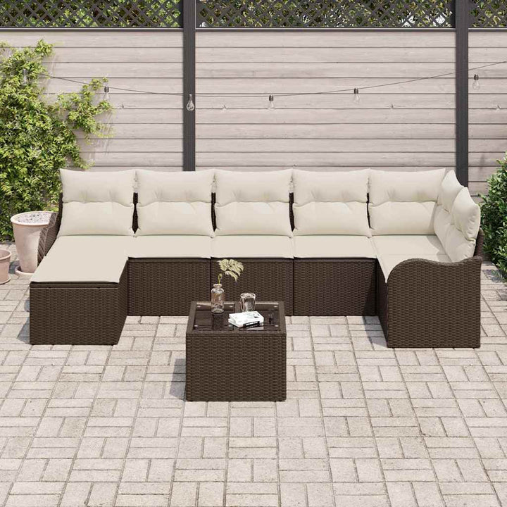 Havesofa Sæt med pude 8 pcs Brun og hvid Poly rattan