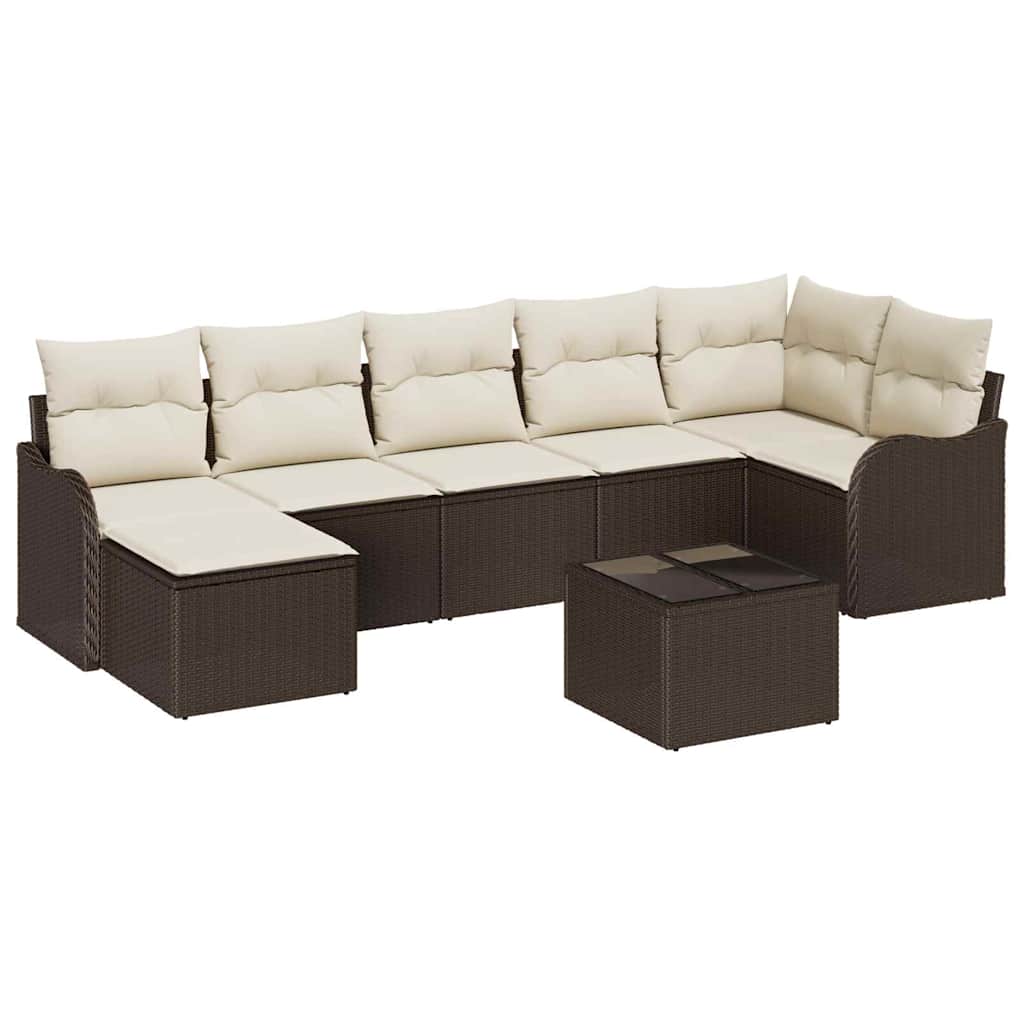 Havesofa Sæt med pude 8 pcs Brun og hvid Poly rattan