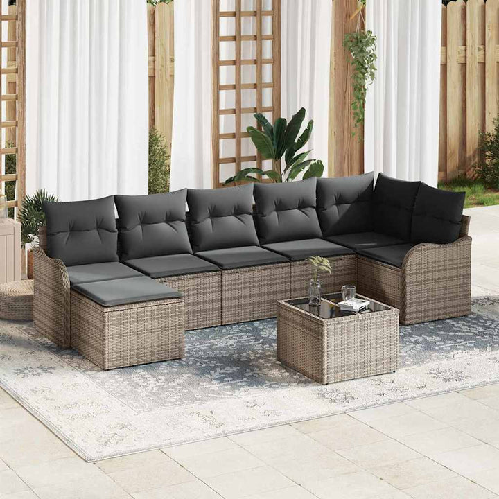 Havesofa Sæt med pude 8 pcs Grå Poly rattan