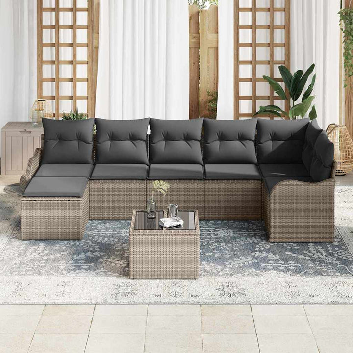 Havesofa Sæt med pude 8 pcs Grå Poly rattan