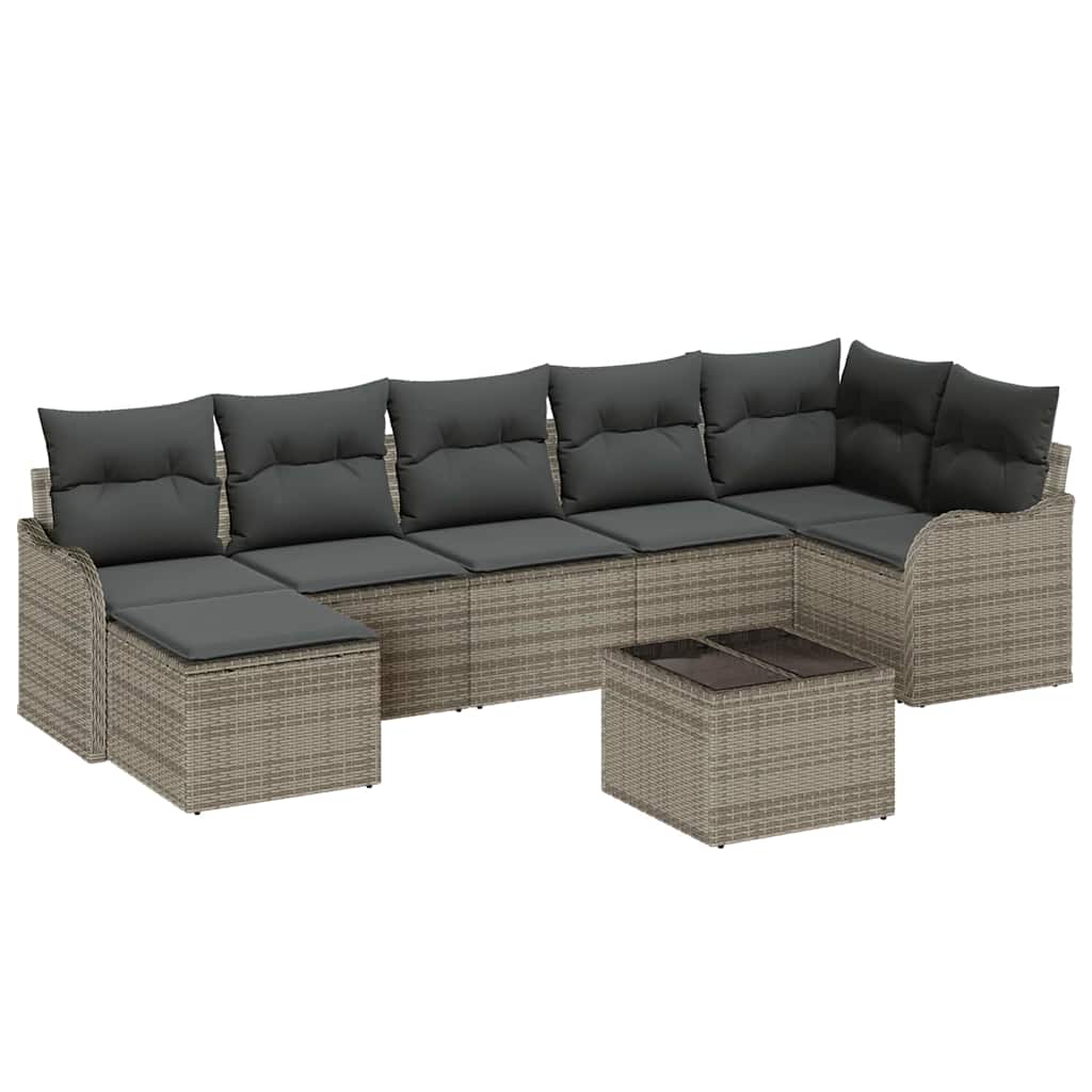 Havesofa Sæt med pude 8 pcs Grå Poly rattan