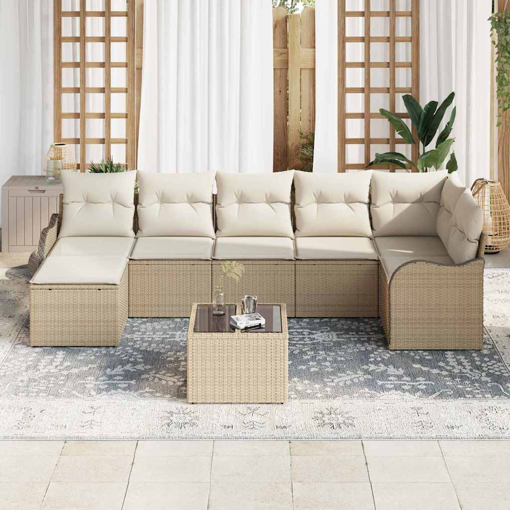 Havesofa Sæt med pude 8 pcs Beige og hvid Poly rattan