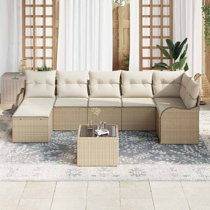 Havesofa Sæt med pude 8 pcs Beige og hvid Poly rattan