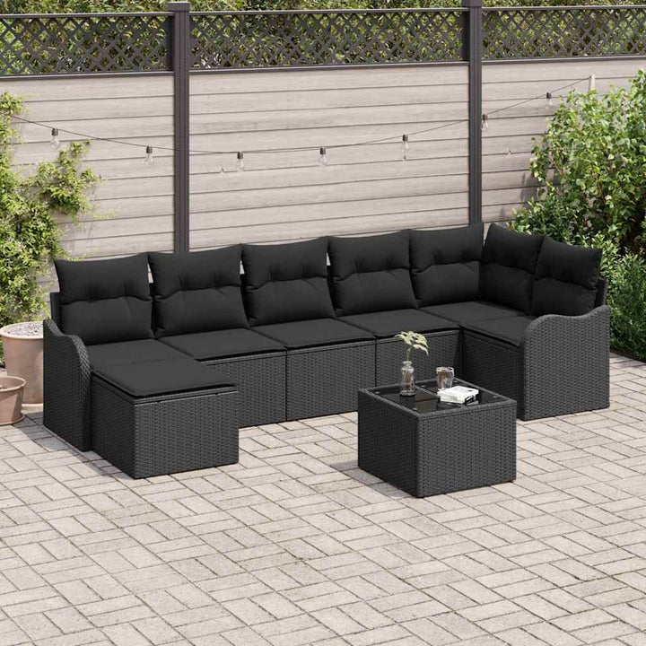 Havesofa Sæt med pude 8 pcs Sort Poly rattan