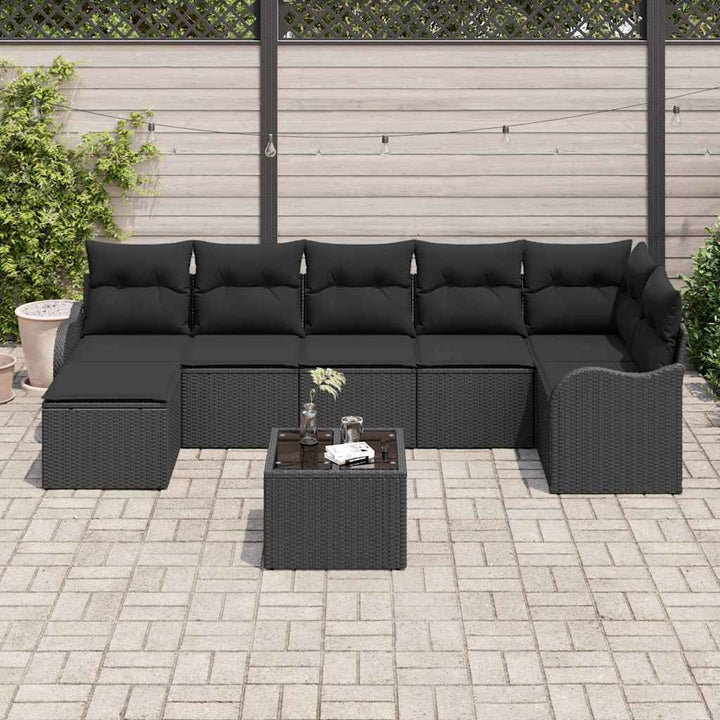 Havesofa Sæt med pude 8 pcs Sort Poly rattan