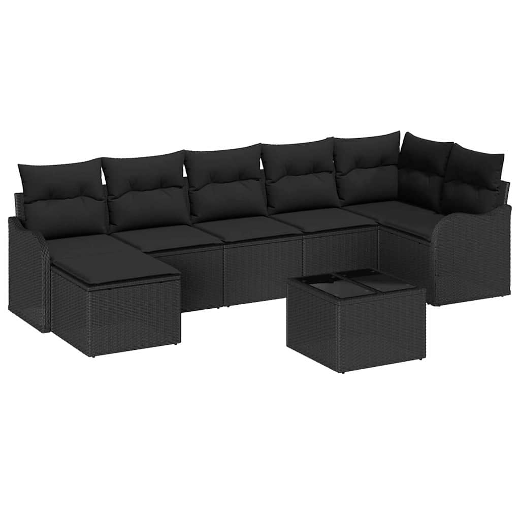 Havesofa Sæt med pude 8 pcs Sort Poly rattan