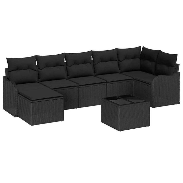 Havesofa Sæt med pude 8 pcs Sort Poly rattan