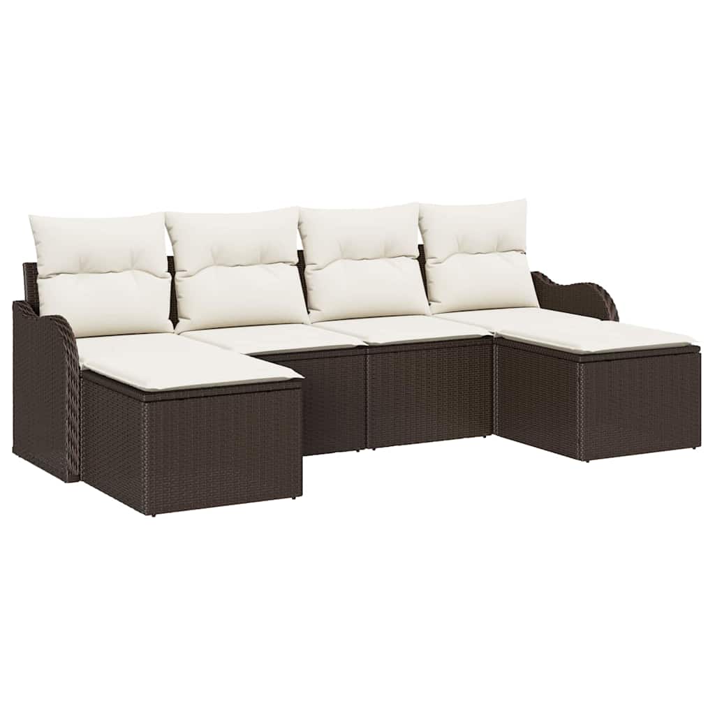 Havesofa Sæt med pude 6 pcs Brun og hvid Poly rattan