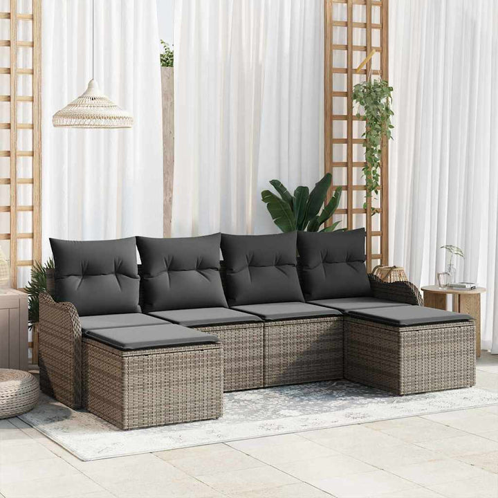 Havesofa Sæt med opbevaring 6 pcs Grå polyrattan