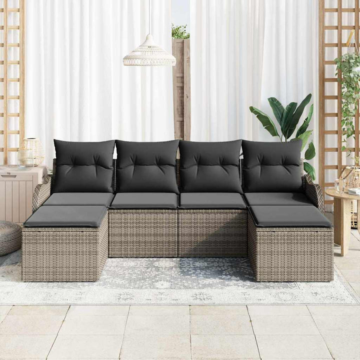 Havesofa Sæt med opbevaring 6 pcs Grå polyrattan