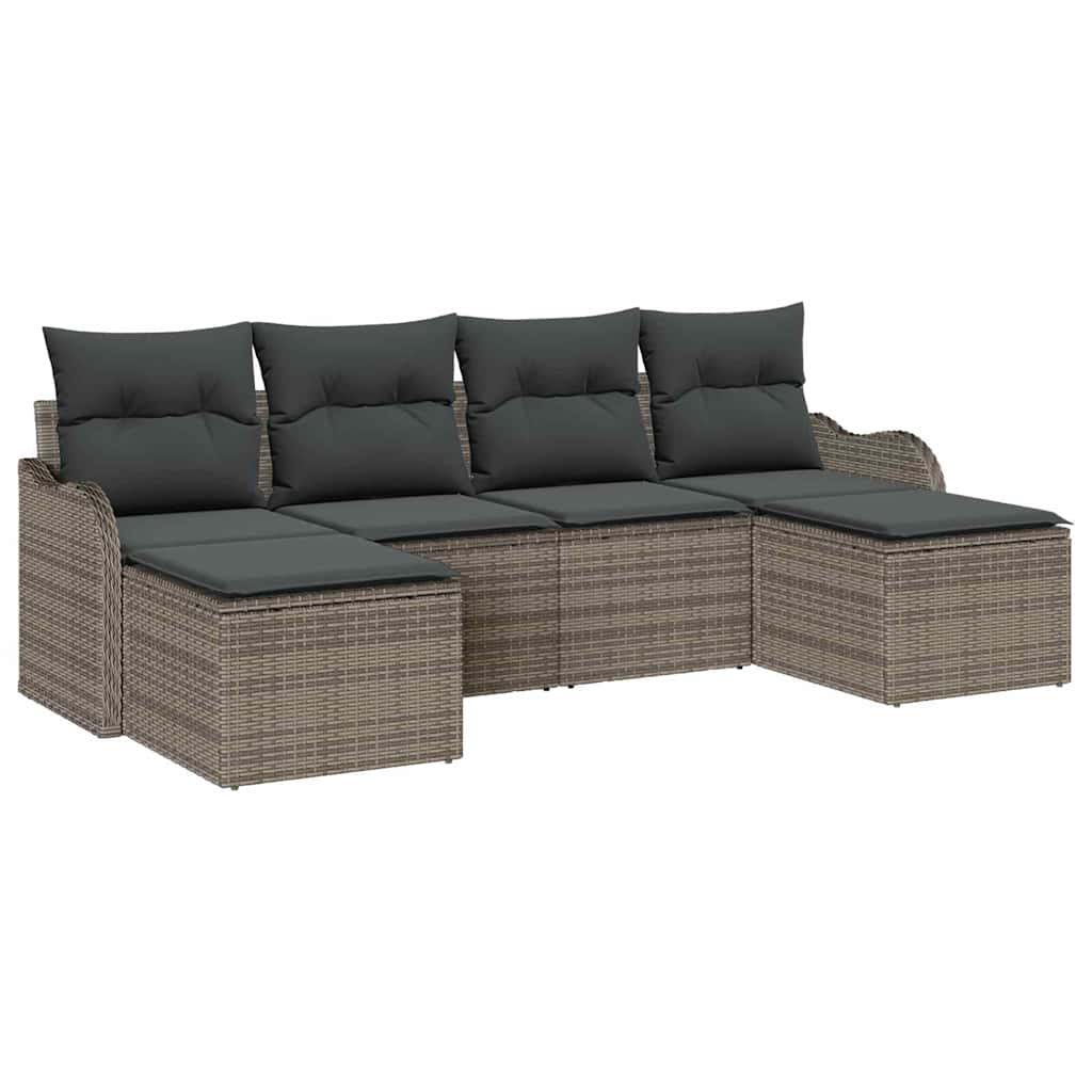 Havesofa Sæt med opbevaring 6 pcs Grå polyrattan