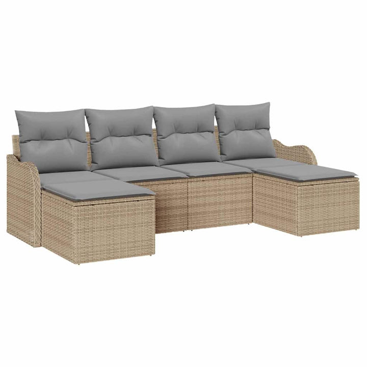 Havesofa Sæt med pude 6 pcs beige og lysegrå Poly rattan