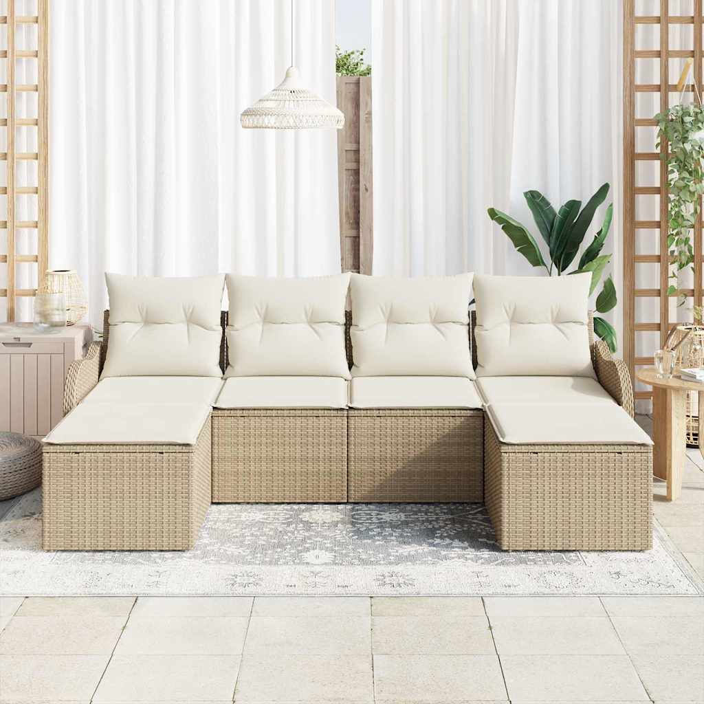 Havesofa Sæt 6 stk. Beige og hvid polyrattan