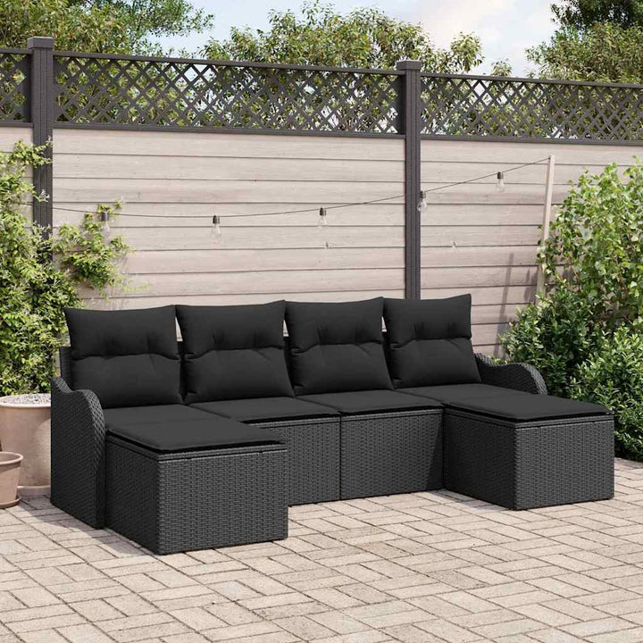 Havesofa Sæt med pude 6 pcs Sort Poly rattan
