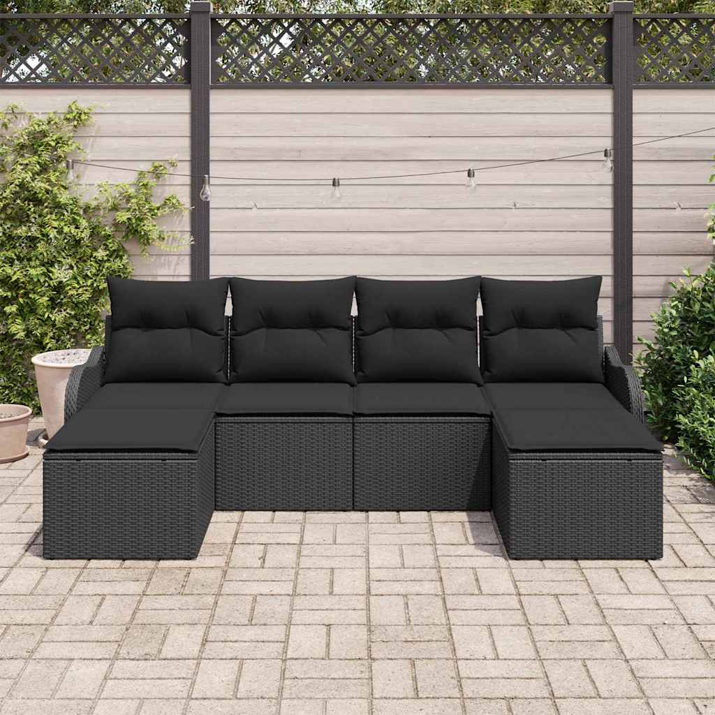 Havesofa Sæt med pude 6 pcs Sort Poly rattan