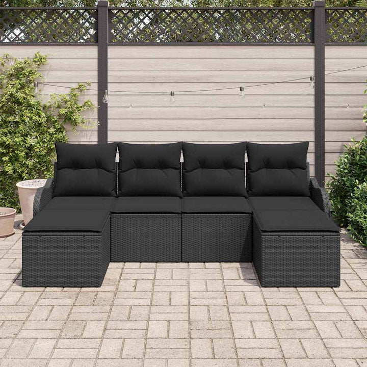 Havesofa Sæt med pude 6 pcs Sort Poly rattan