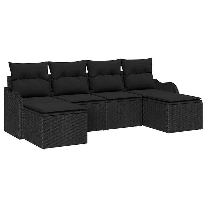 Havesofa Sæt med pude 6 pcs Sort Poly rattan