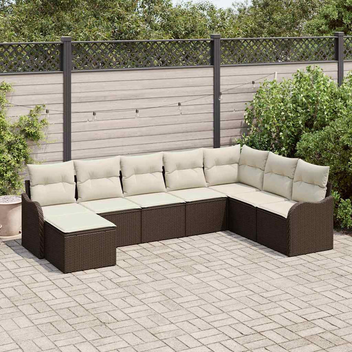 Havesofa Sæt med pude 8 pcs Brun og hvid Poly rattan