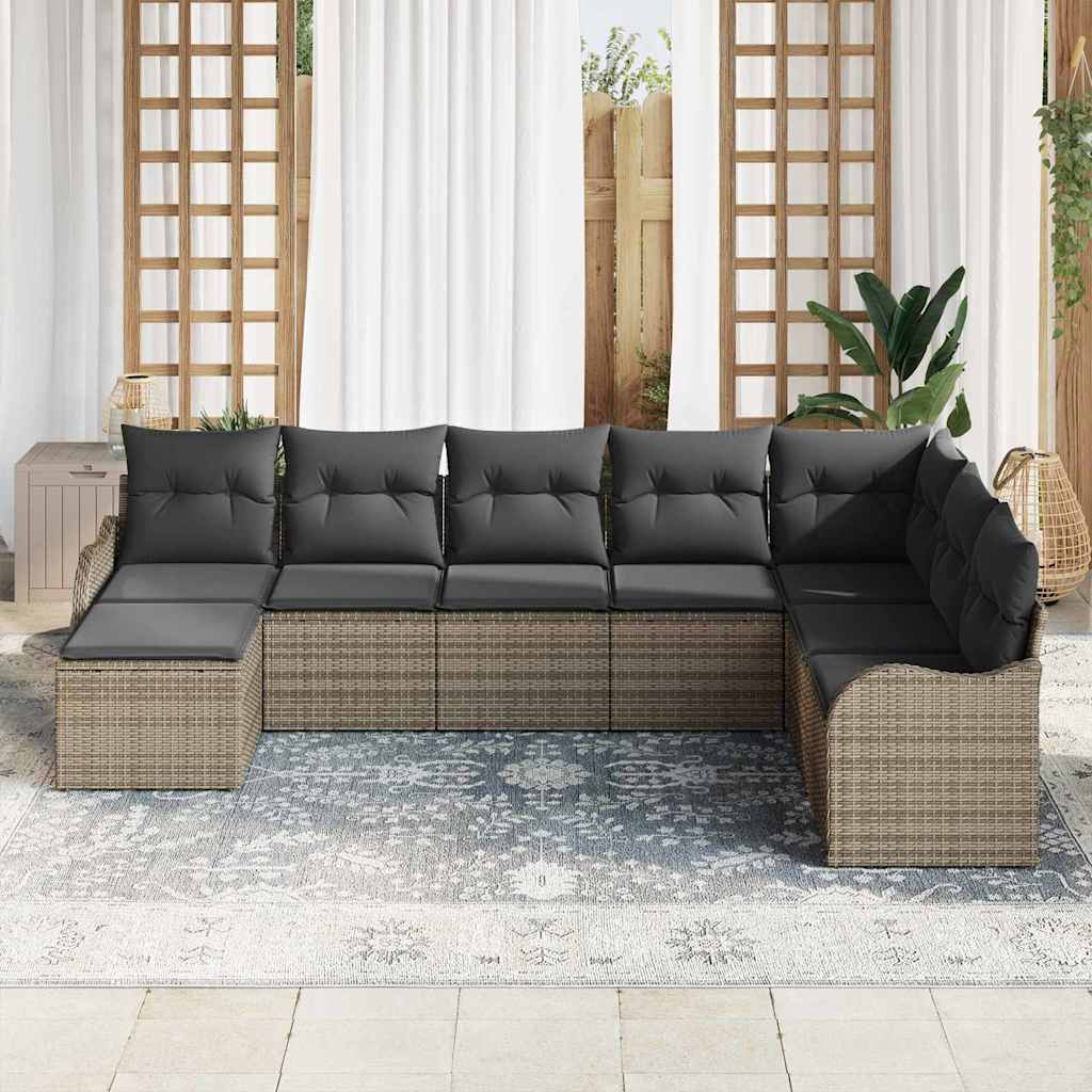 Havesofa Sæt med pude 8 pcs Grå Poly rattan