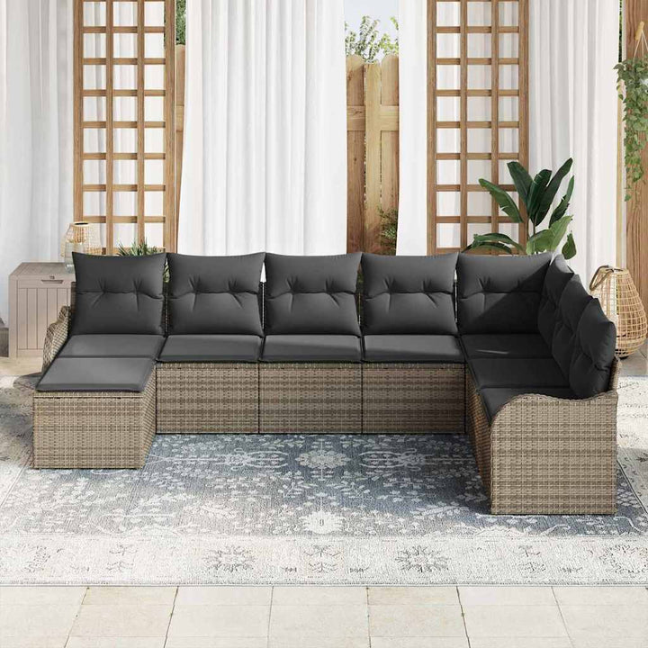 Havesofa Sæt med pude 8 pcs Grå Poly rattan