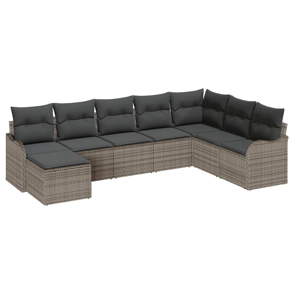 Havesofa Sæt med pude 8 pcs Grå Poly rattan