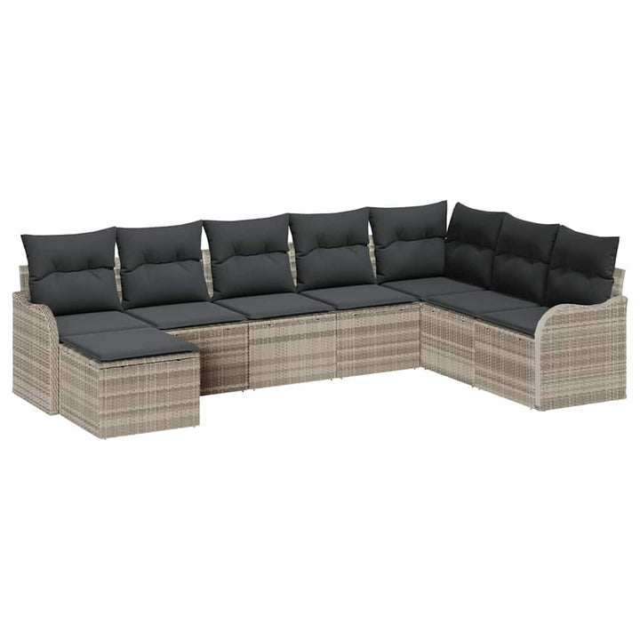 Havesofa Sæt med pude 8 pcs Lysegrå Poly rattan