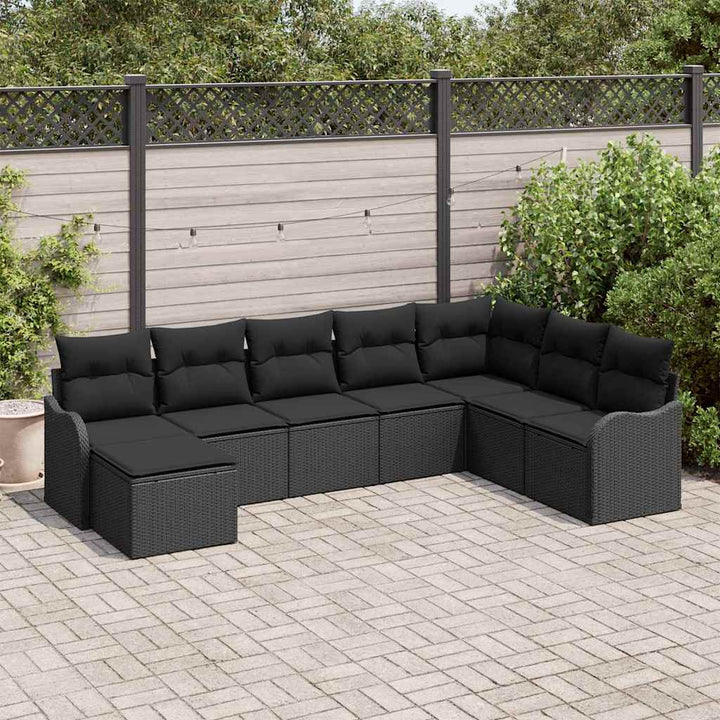 Havesofa Sæt med pude 8 pcs Sort Poly rattan