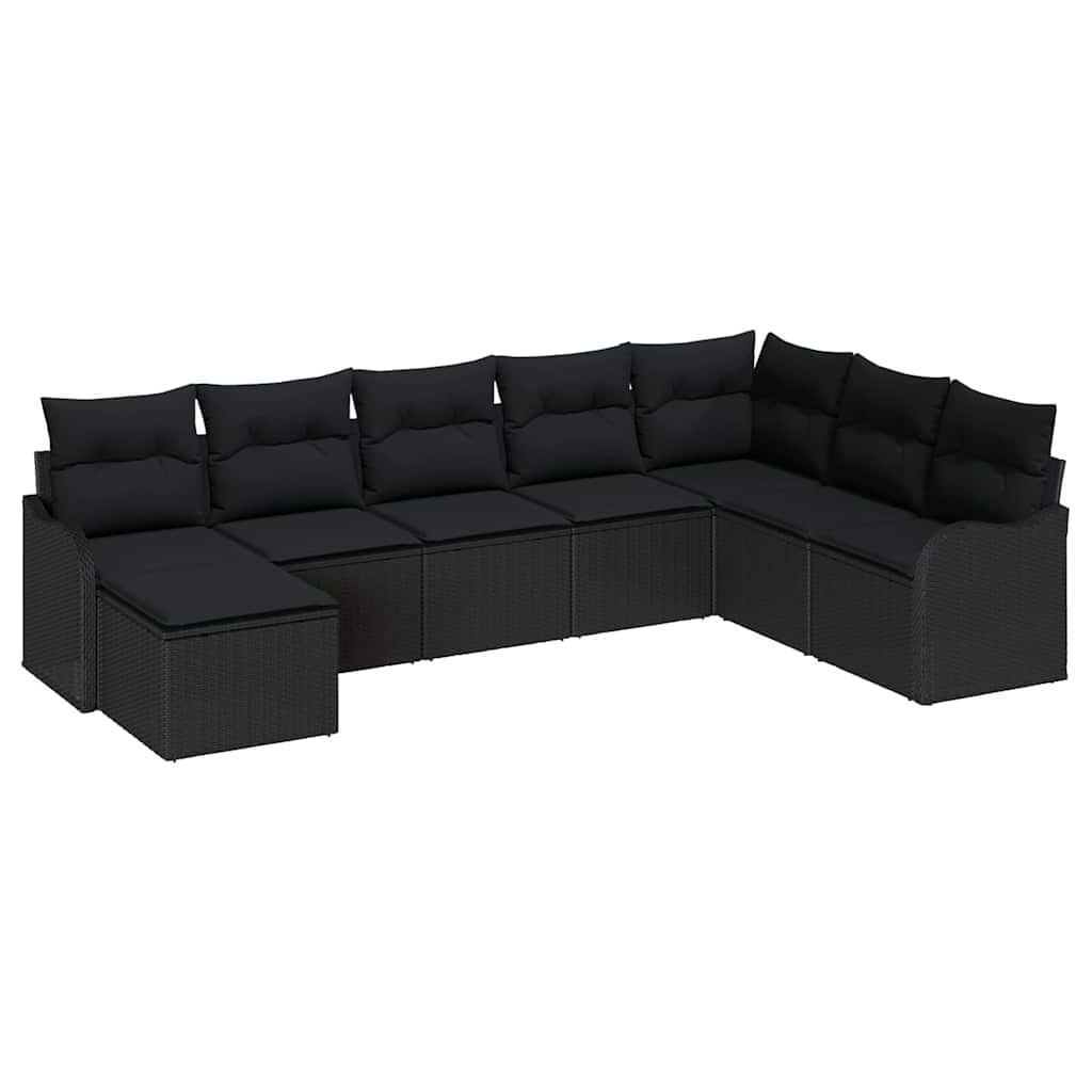 Havesofa Sæt med pude 8 pcs Sort Poly rattan