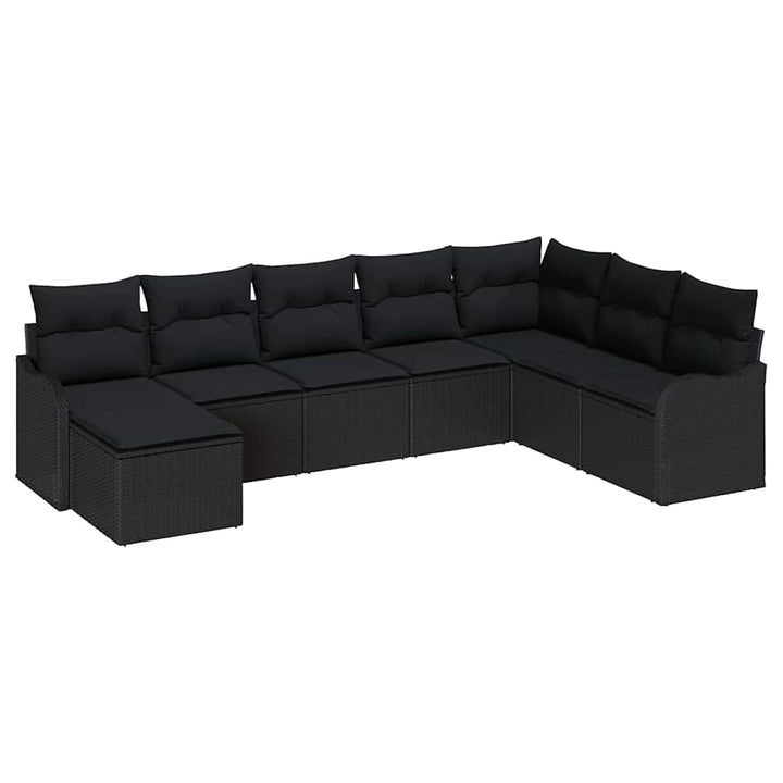 Havesofa Sæt med pude 8 pcs Sort Poly rattan