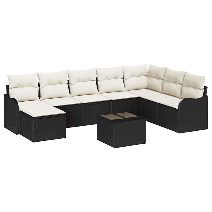 Havesofa Sæt med pude 9 pcs Sort og hvid Poly rattan