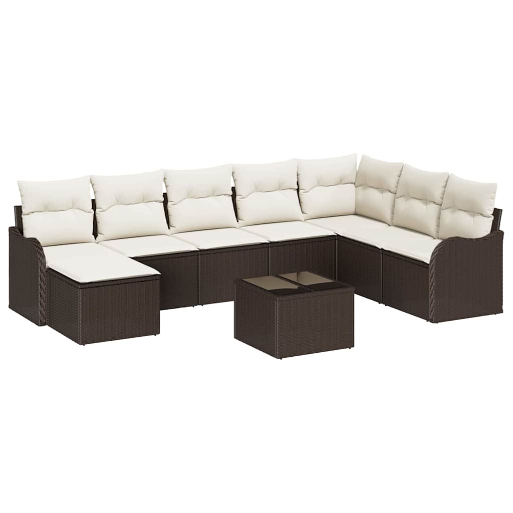 Havesofa Sæt med pude 9 pcs Brun og hvid Poly rattan