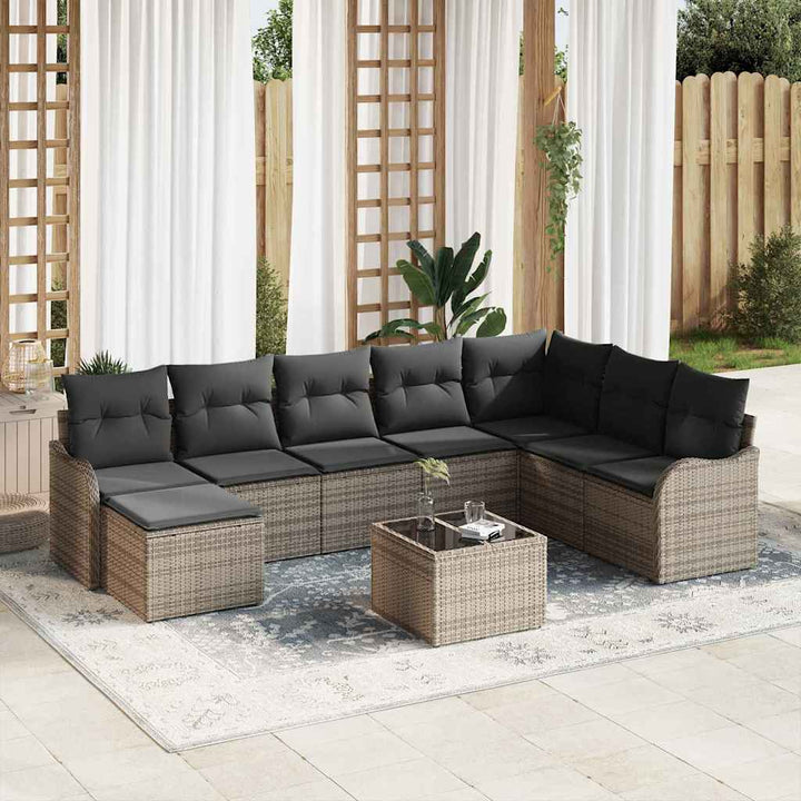 Havesofa Sæt med opbevaring 9 pcs Grå polyrattan