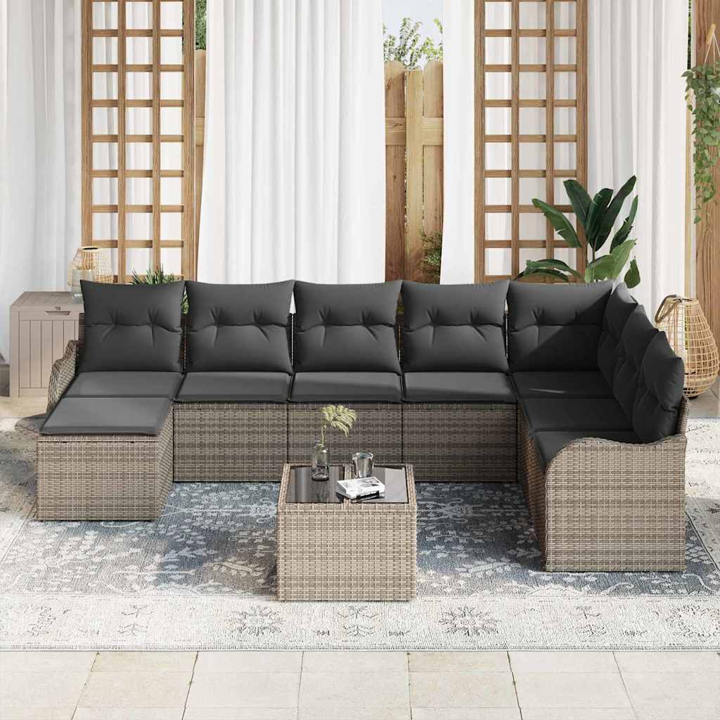 Havesofa Sæt med opbevaring 9 pcs Grå polyrattan