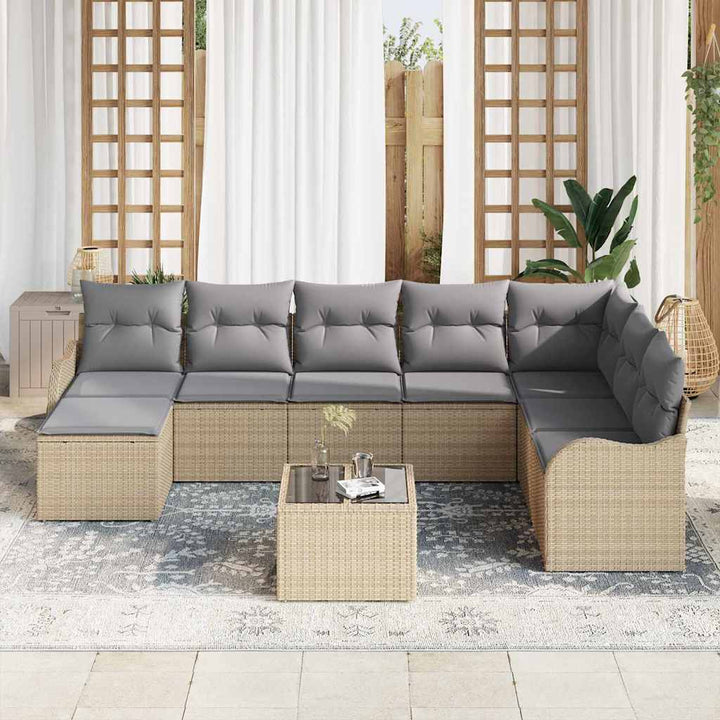 Havesofa Sæt 9 stk. Beige og lys grå polyrattan
