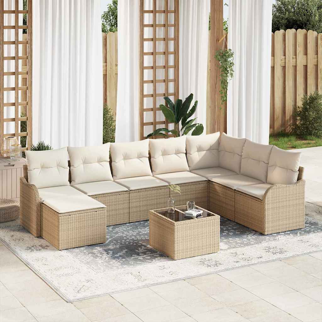 Havesofa Sæt 9 stk. Beige og hvid polyrattan
