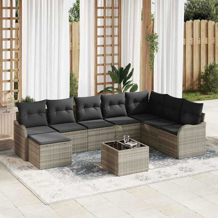 Havesofa Sæt 9 stk. Lysegrå polyrattan