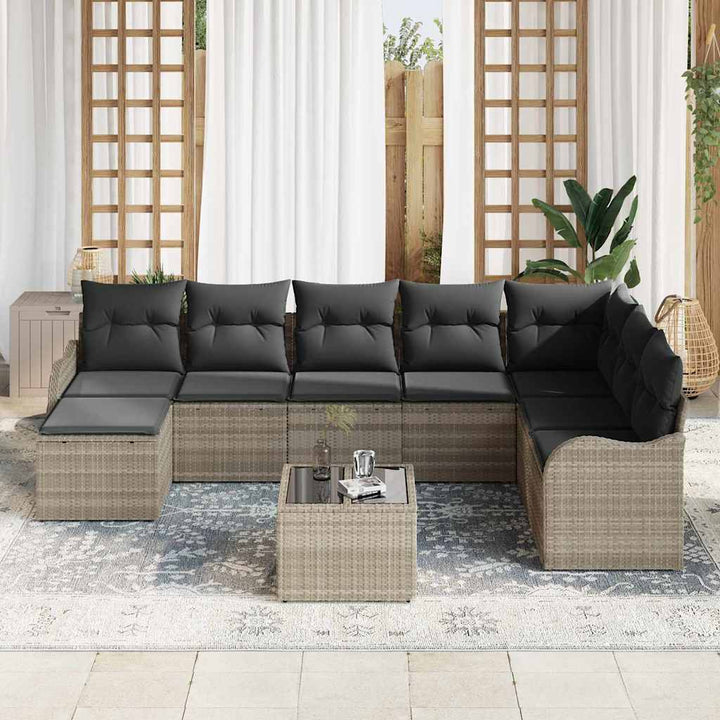 Havesofa Sæt 9 stk. Lysegrå polyrattan