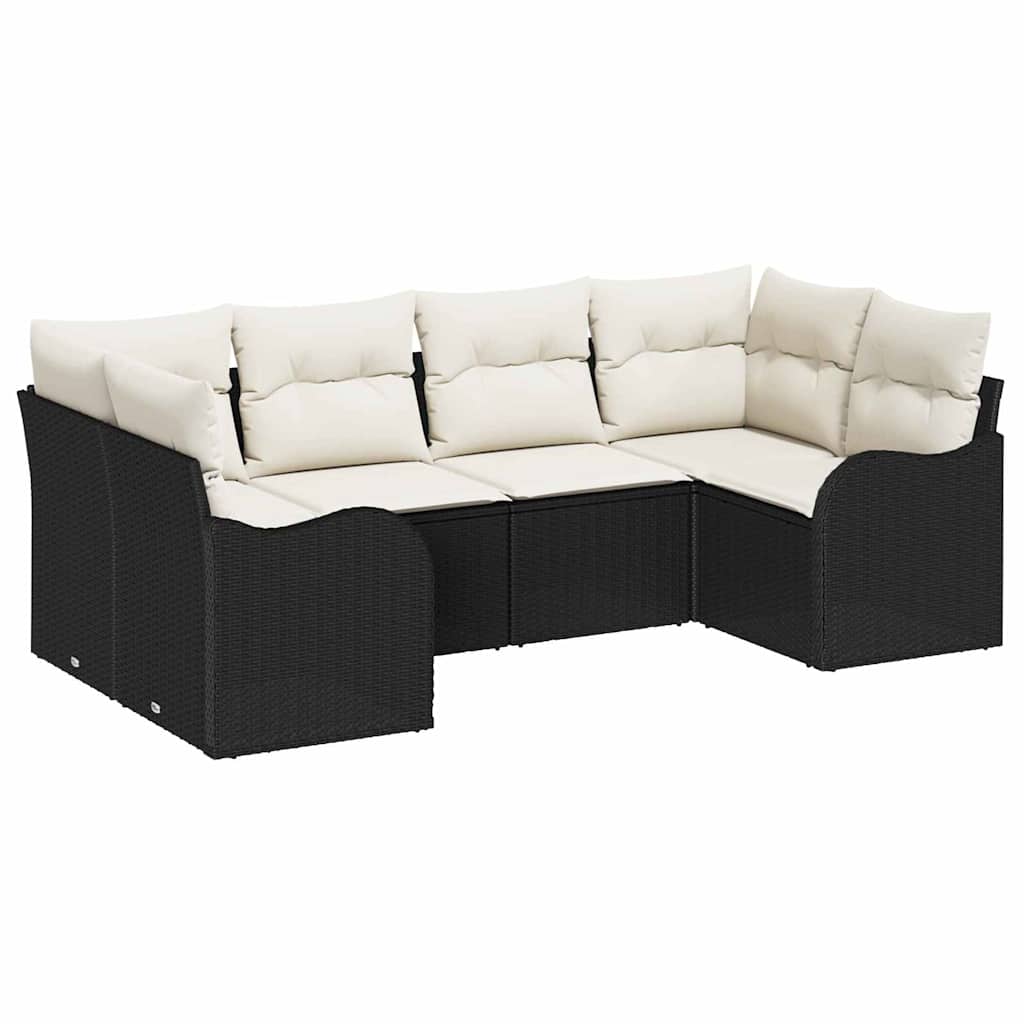 Havesofa Sæt med opbevaring 6 pcs Sort og hvid Poly rattan