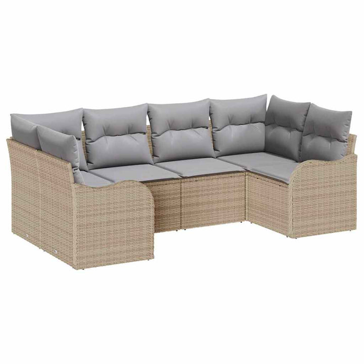 Havesofa Sæt med opbevaring 6 pcs beige og lysegrå Poly rattan