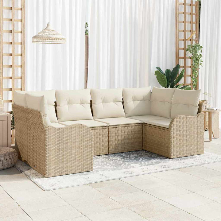 Havesofa Sæt med opbevaring 6 pcs Beige og hvid Poly rattan
