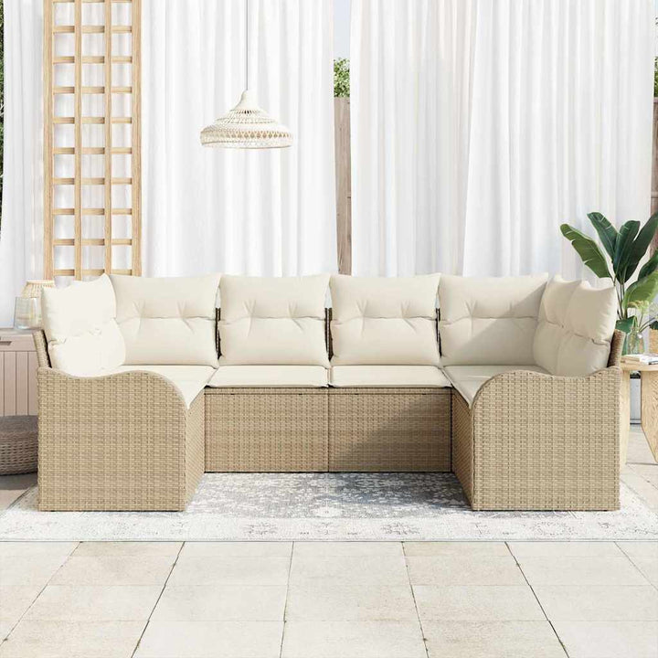 Havesofa Sæt med opbevaring 6 pcs Beige og hvid Poly rattan