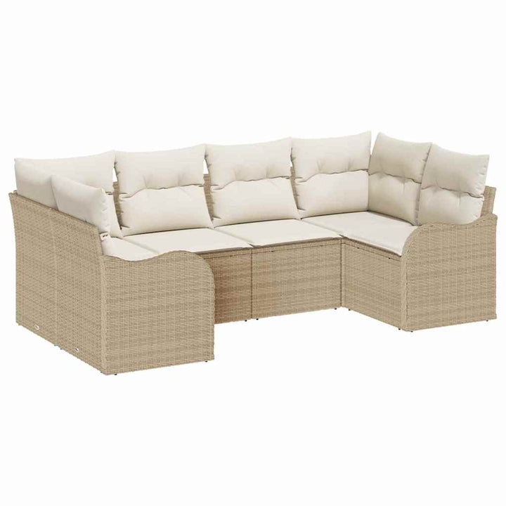 Havesofa Sæt med opbevaring 6 pcs Beige og hvid Poly rattan