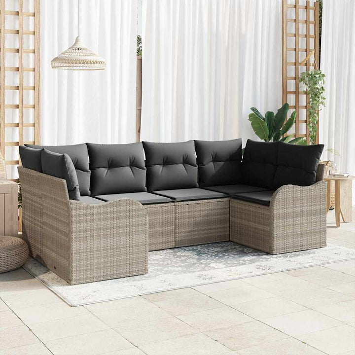 Havesofa Sæt med opbevaring 6 pcs Lysegrå Poly rattan