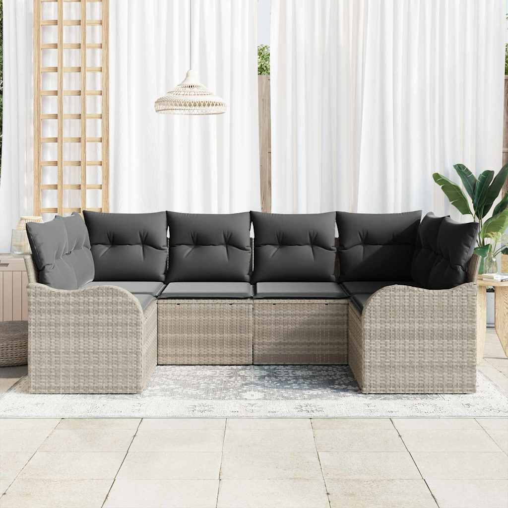 Havesofa Sæt med opbevaring 6 pcs Lysegrå Poly rattan