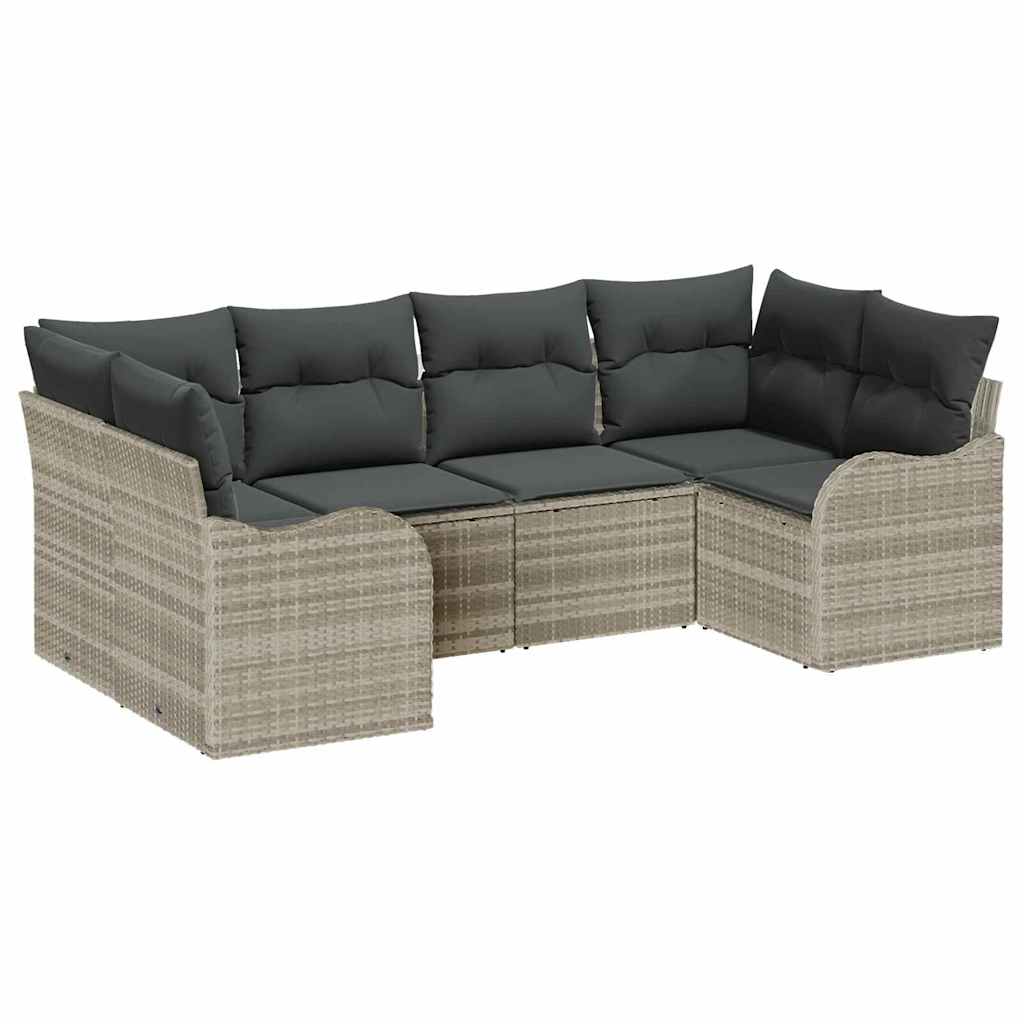 Havesofa Sæt med opbevaring 6 pcs Lysegrå Poly rattan